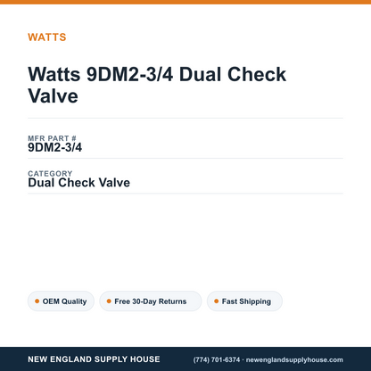 Watts 9DM2-3/4 Dual Check Valve — New England Supply House spec card [NESH-SPEC-CARD-V2]