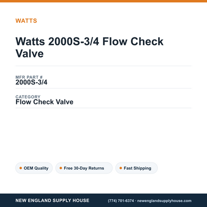 Watts 2000S-3/4 Flow Check Valve — New England Supply House spec card [NESH-SPEC-CARD-V2]