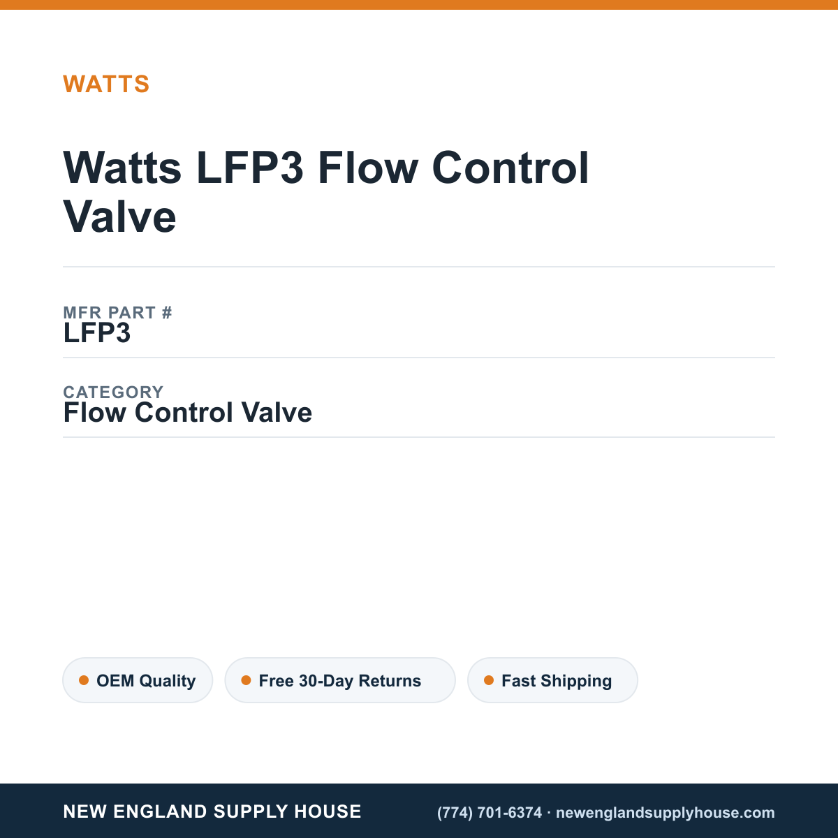 Watts LFP3 Flow Control Valve — New England Supply House spec card [NESH-SPEC-CARD-V2]