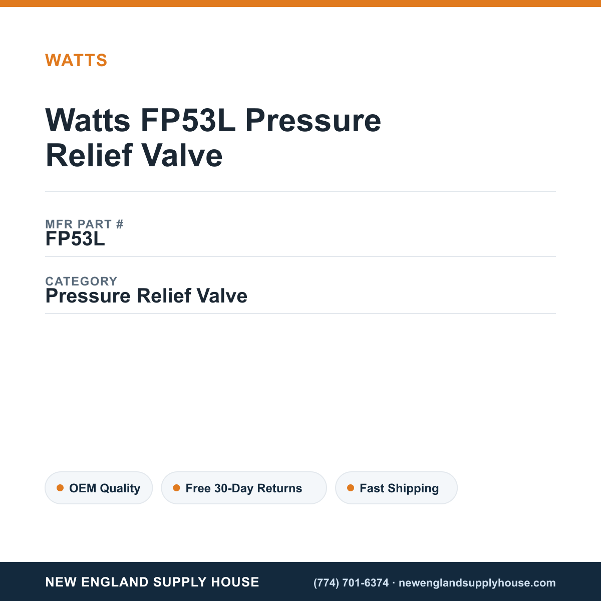 Watts FP53L Pressure Relief Valve — New England Supply House spec card [NESH-SPEC-CARD-V2]