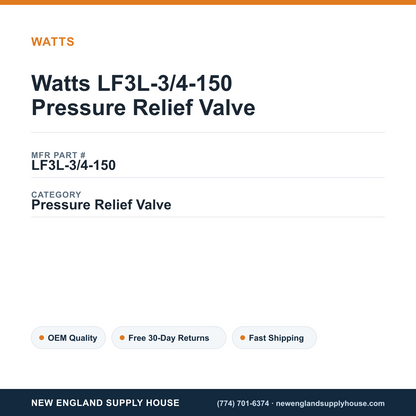 Watts LF3L-3/4-150 Pressure Relief Valve — New England Supply House spec card [NESH-SPEC-CARD-V2]