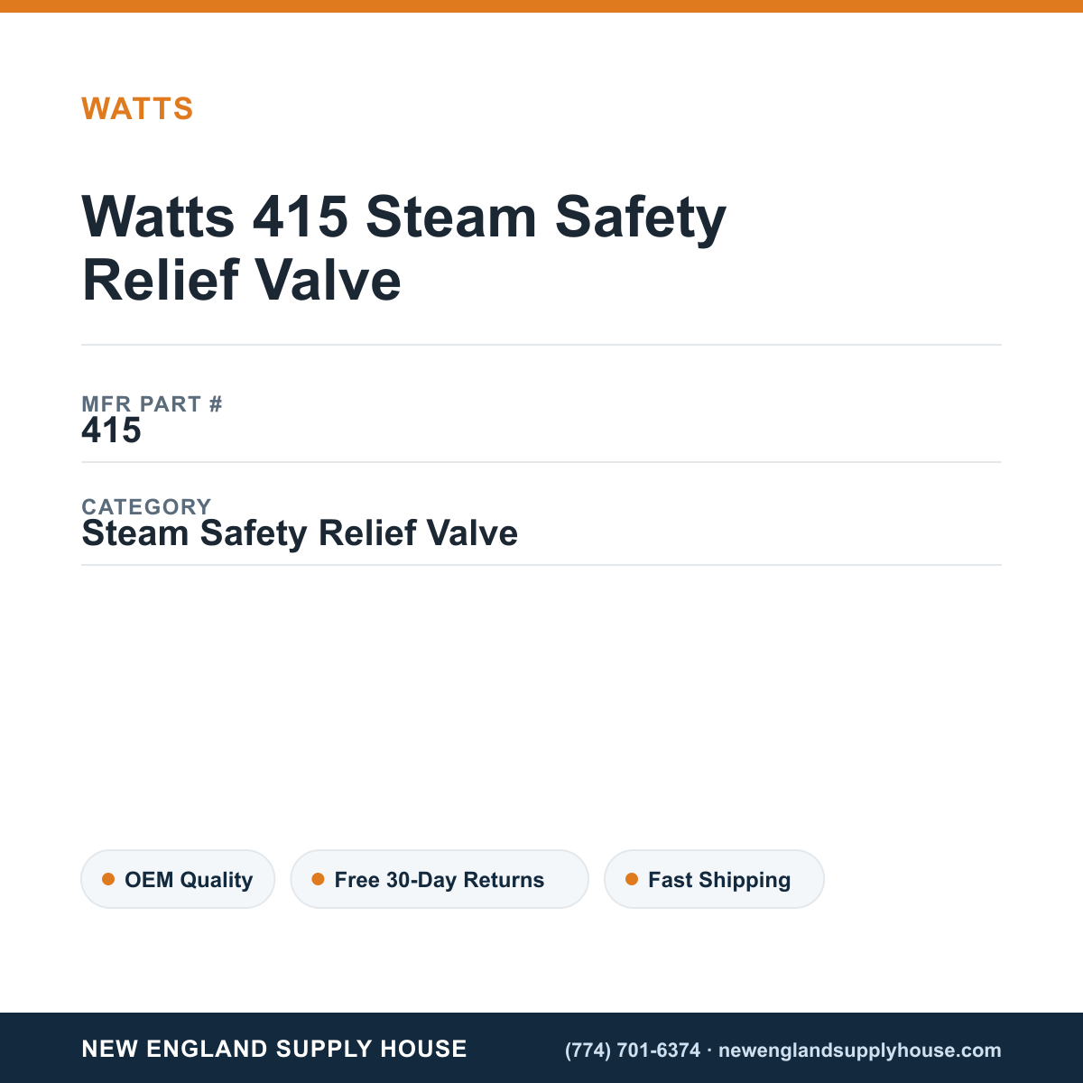 Watts 415 Steam Safety Relief Valve — New England Supply House spec card [NESH-SPEC-CARD-V2]