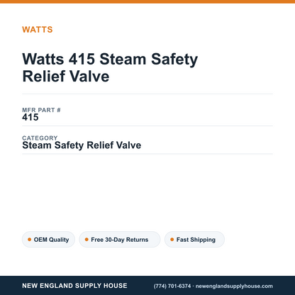Watts 415 Steam Safety Relief Valve — New England Supply House spec card [NESH-SPEC-CARD-V2]