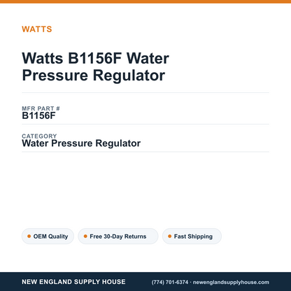Watts B1156F Water Pressure Regulator — New England Supply House spec card [NESH-SPEC-CARD-V2]