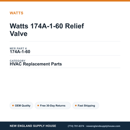 Watts 174A-1-60 Relief Valve — New England Supply House spec card [NESH-SPEC-CARD-V2]