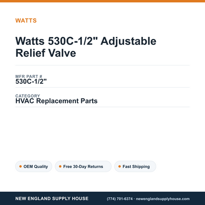 Watts 530C-1/2" Adjustable Relief Valve — New England Supply House spec card [NESH-SPEC-CARD-V2]