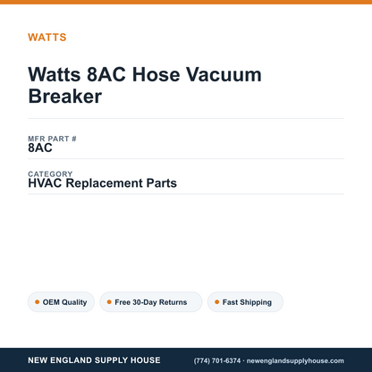 Watts 8AC Hose Vacuum Breaker — New England Supply House spec card [NESH-SPEC-CARD-V2]