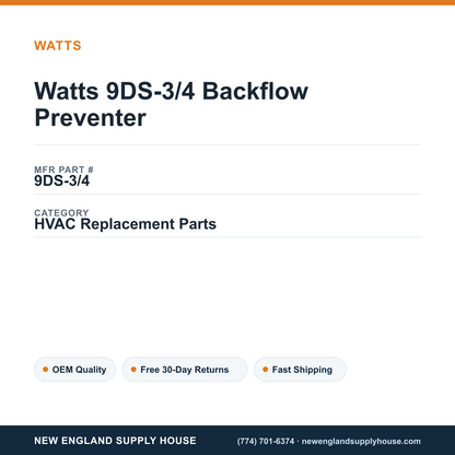 Watts 9DS-3/4 Backflow Preventer — New England Supply House spec card [NESH-SPEC-CARD-V2]
