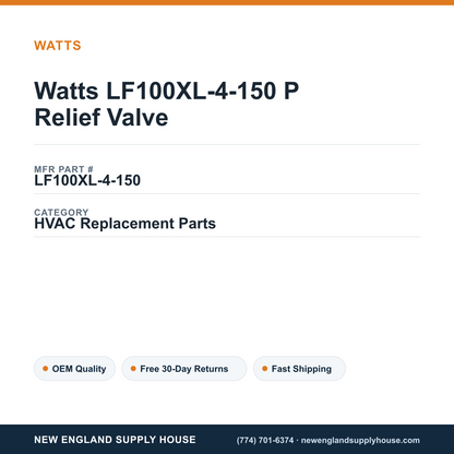 Watts LF100XL-4-150 P Relief Valve — New England Supply House spec card [NESH-SPEC-CARD-V2]