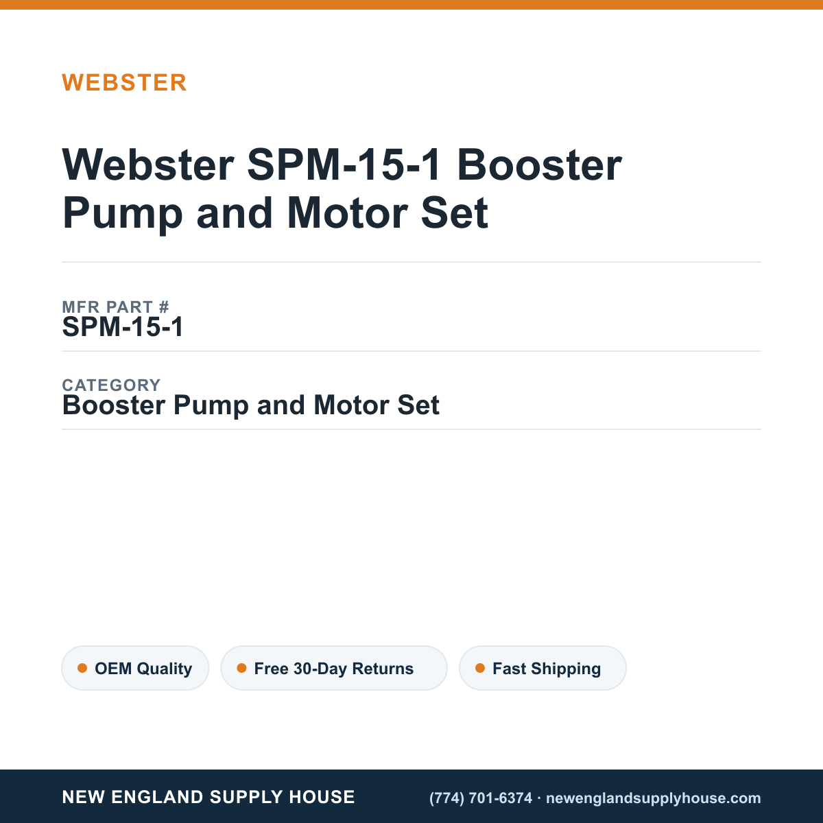 Webster SPM-15-1 Booster Pump and Motor Set — New England Supply House spec card [NESH-SPEC-CARD-V2]