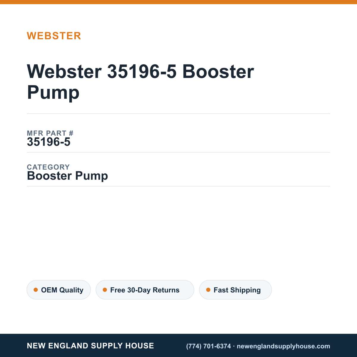 Webster 35196-5 Booster Pump — New England Supply House spec card [NESH-SPEC-CARD-V2]