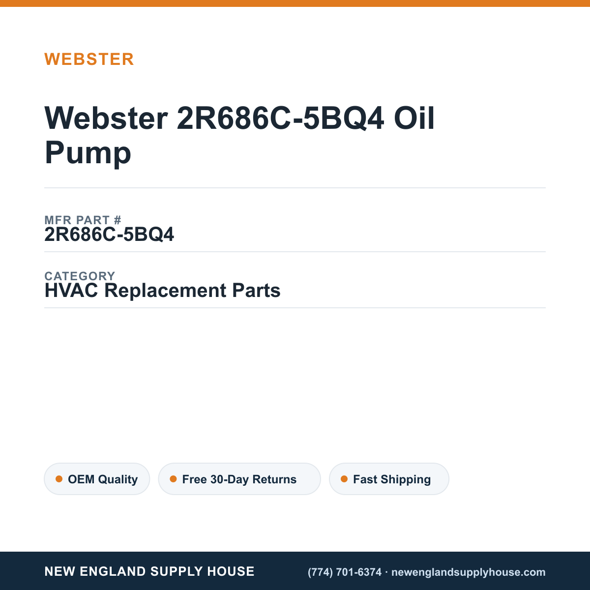 Webster 2R686C-5BQ4 Oil Pump — New England Supply House spec card [NESH-SPEC-CARD-V2]