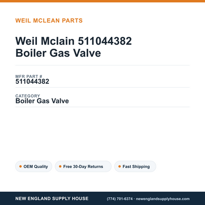 Weil Mclain 511044382 Boiler Gas Valve — New England Supply House spec card [NESH-SPEC-CARD-V2]