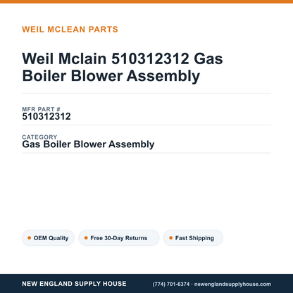 Weil Mclain 510312312 Gas Boiler Blower Assembly — New England Supply House spec card [NESH-SPEC-CARD-V2]