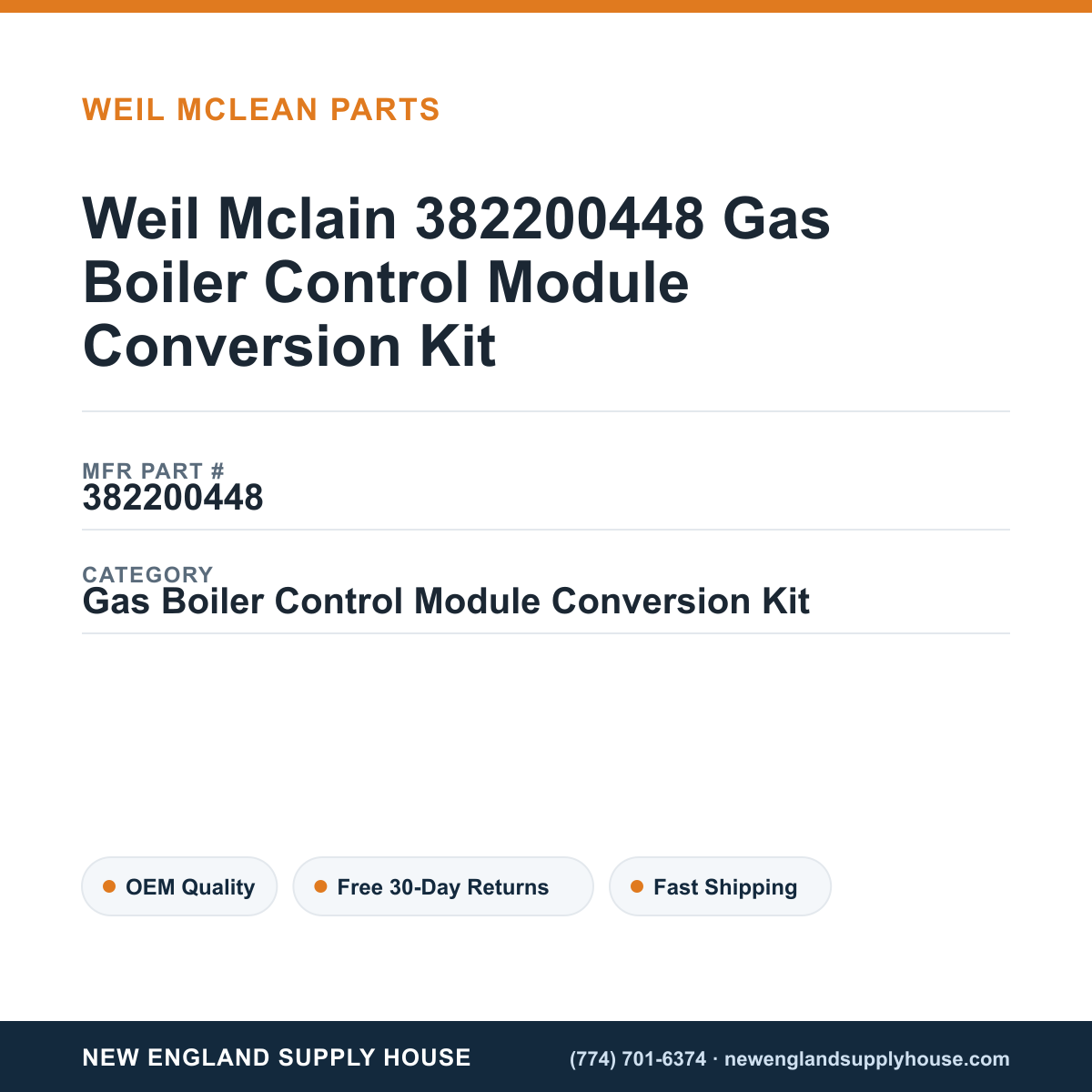 Weil Mclain 382200448 Gas Boiler Control Module Conversion Kit — New England Supply House spec card [NESH-SPEC-CARD-V2]