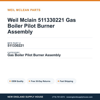 Weil Mclain 511330221 Gas Boiler Pilot Burner Assembly — New England Supply House spec card [NESH-SPEC-CARD-V2]