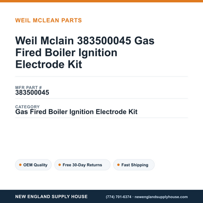 Weil Mclain 383500045 Gas Fired Boiler Ignition Electrode Kit — New England Supply House spec card [NESH-SPEC-CARD-V2]