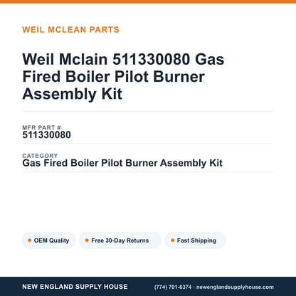 Weil Mclain 511330080 Gas Fired Boiler Pilot Burner Assembly Kit — New England Supply House spec card [NESH-SPEC-CARD-V2]