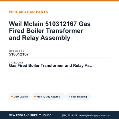 Weil Mclain 510312167 Gas Fired Boiler Transformer and Relay Assembly — New England Supply House spec card [NESH-SPEC-CARD-V2]