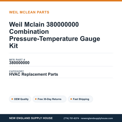 Weil Mclain 380000000 Combination Pressure-Temperature Gauge Kit — New England Supply House spec card [NESH-SPEC-CARD-V2]