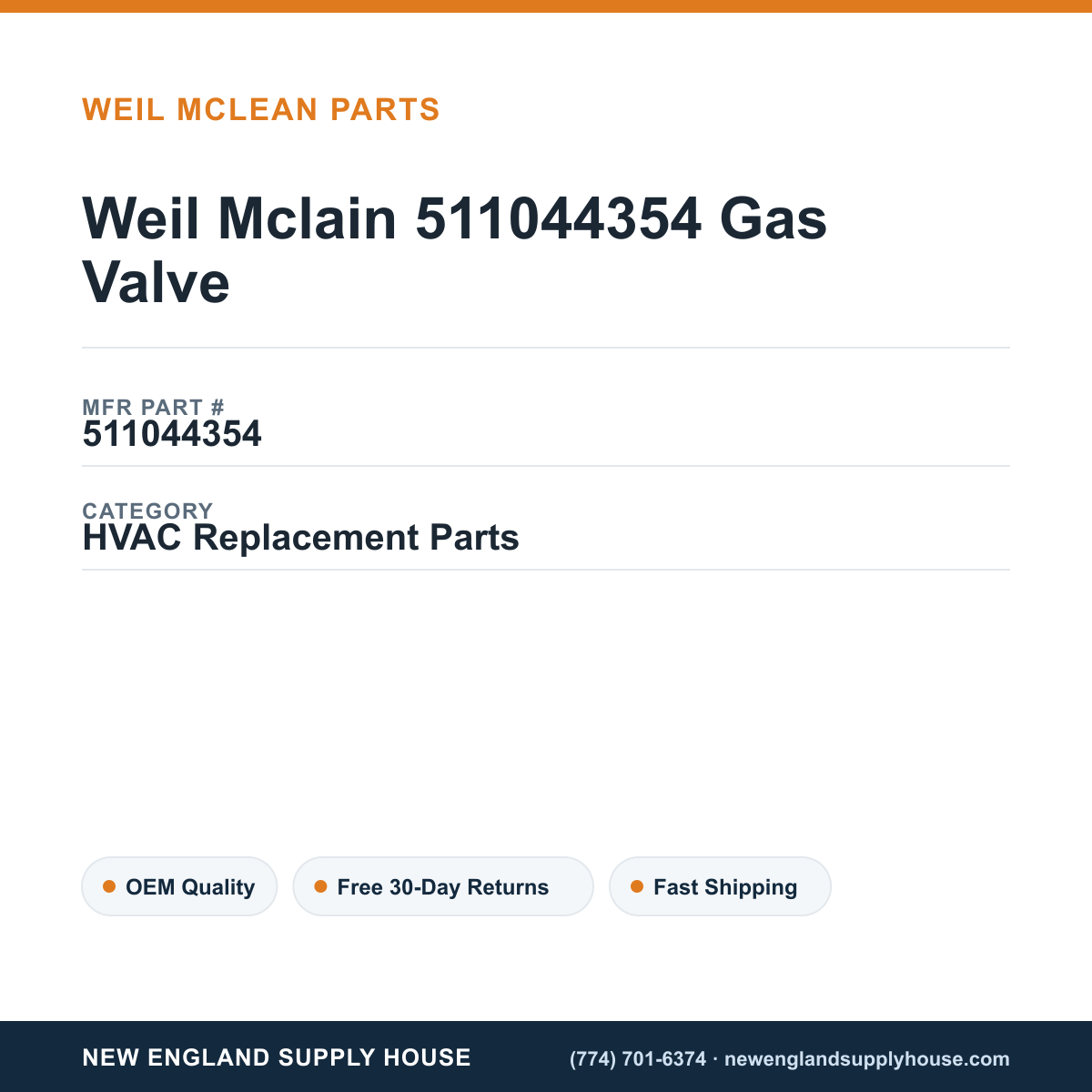 Weil Mclain 511044354 Gas Valve — New England Supply House spec card [NESH-SPEC-CARD-V2]