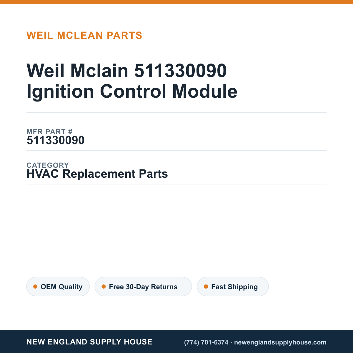 Weil Mclain 511330090 Ignition Control Module — New England Supply House spec card [NESH-SPEC-CARD-V2]