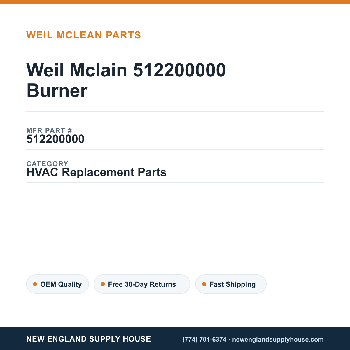 Weil Mclain 512200000 Burner — New England Supply House spec card [NESH-SPEC-CARD-V2]