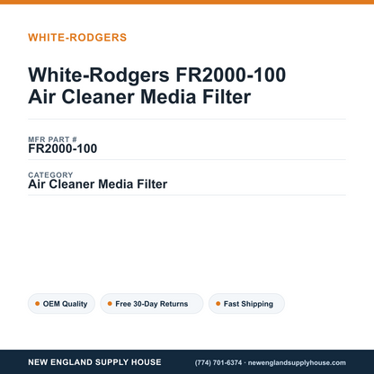White-Rodgers FR2000-100 Air Cleaner Media Filter — New England Supply House spec card [NESH-SPEC-CARD-V2]