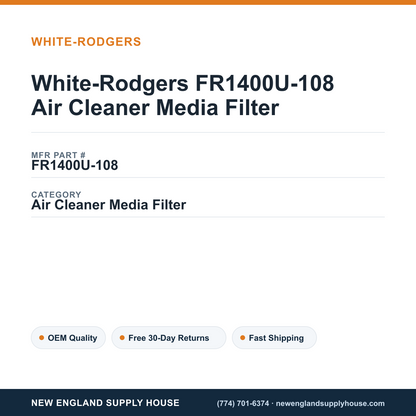 White-Rodgers FR1400U-108 Air Cleaner Media Filter — New England Supply House spec card [NESH-SPEC-CARD-V2]