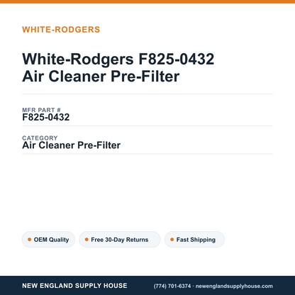 White-Rodgers F825-0432 Air Cleaner Pre-Filter — New England Supply House spec card [NESH-SPEC-CARD-V2]