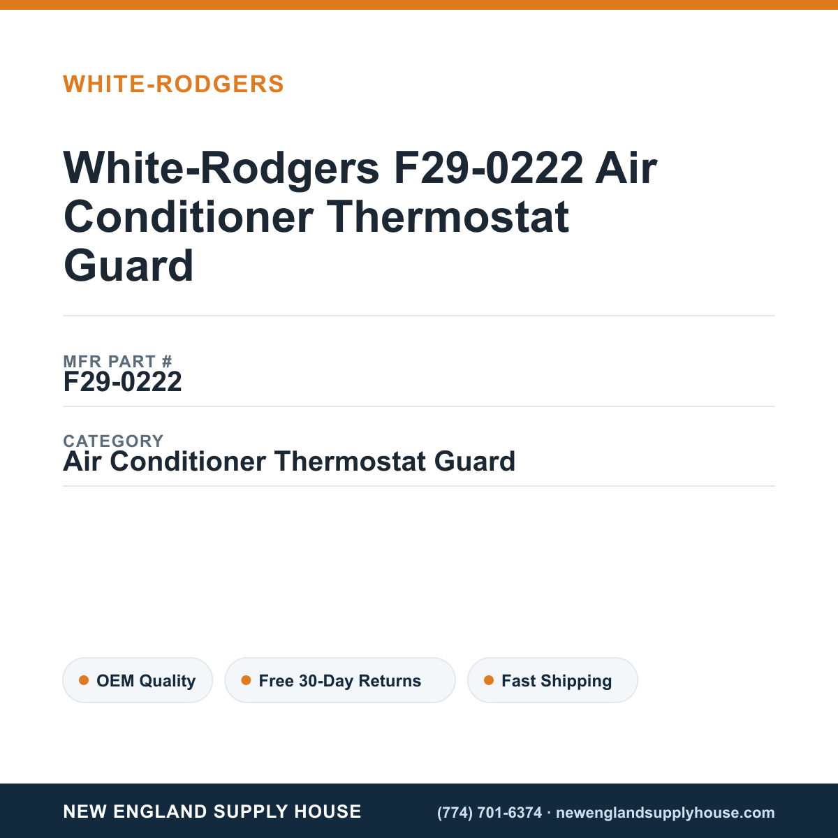 White-Rodgers F29-0222 Air Conditioner Thermostat Guard — New England Supply House spec card [NESH-SPEC-CARD-V2]