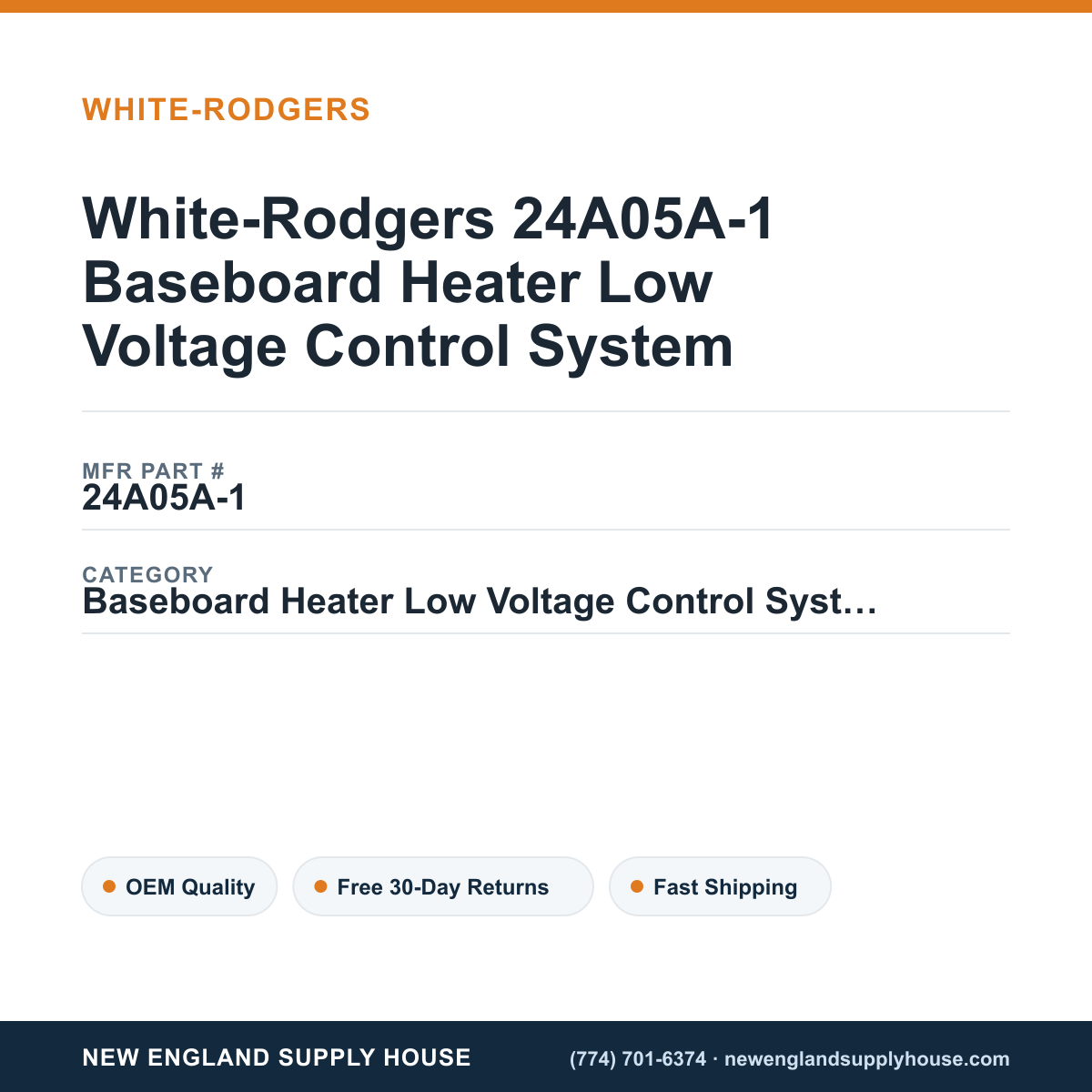 White-Rodgers 24A05A-1 Baseboard Heater Low Voltage Control System — New England Supply House spec card [NESH-SPEC-CARD-V2]