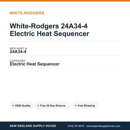 White-Rodgers 24A34-4 Electric Heat Sequencer — New England Supply House spec card [NESH-SPEC-CARD-V2]