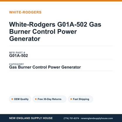 White-Rodgers G01A-502 Gas Burner Control Power Generator — New England Supply House spec card [NESH-SPEC-CARD-V2]