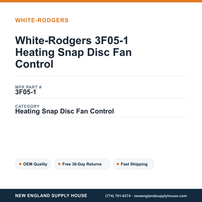White-Rodgers 3F05-1 Heating Snap Disc Fan Control — New England Supply House spec card [NESH-SPEC-CARD-V2]