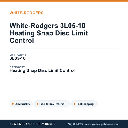 White-Rodgers 3L05-10 Heating Snap Disc Limit Control — New England Supply House spec card [NESH-SPEC-CARD-V2]
