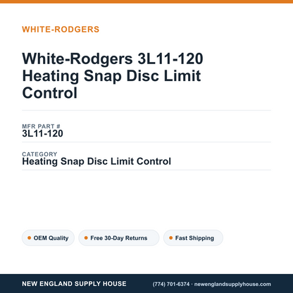 White-Rodgers 3L11-120 Heating Snap Disc Limit Control — New England Supply House spec card [NESH-SPEC-CARD-V2]