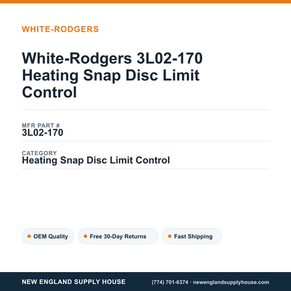 White-Rodgers 3L02-170 Heating Snap Disc Limit Control — New England Supply House spec card [NESH-SPEC-CARD-V2]