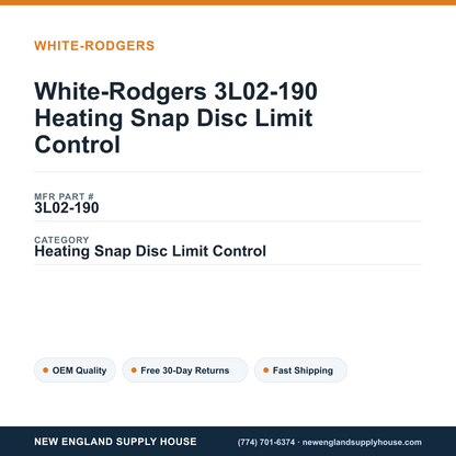 White-Rodgers 3L02-190 Heating Snap Disc Limit Control — New England Supply House spec card [NESH-SPEC-CARD-V2]