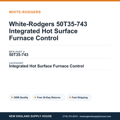 White-Rodgers 50T35-743 Integrated Hot Surface Furnace Control — New England Supply House spec card [NESH-SPEC-CARD-V2]
