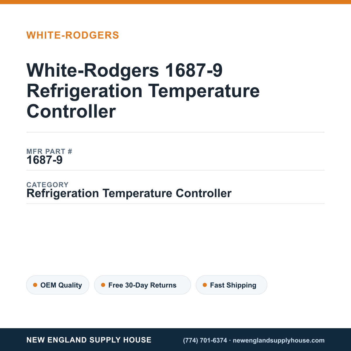 White-Rodgers 1687-9 Refrigeration Temperature Controller — New England Supply House spec card [NESH-SPEC-CARD-V2]