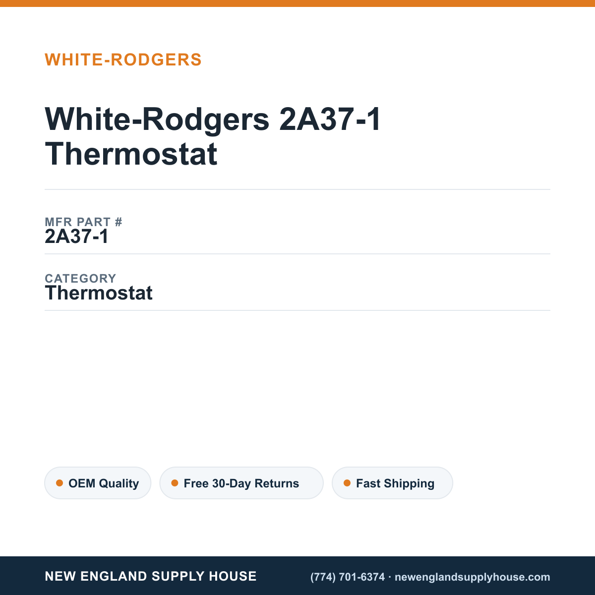 White-Rodgers 2A37-1 Thermostat — New England Supply House spec card [NESH-SPEC-CARD-V2]