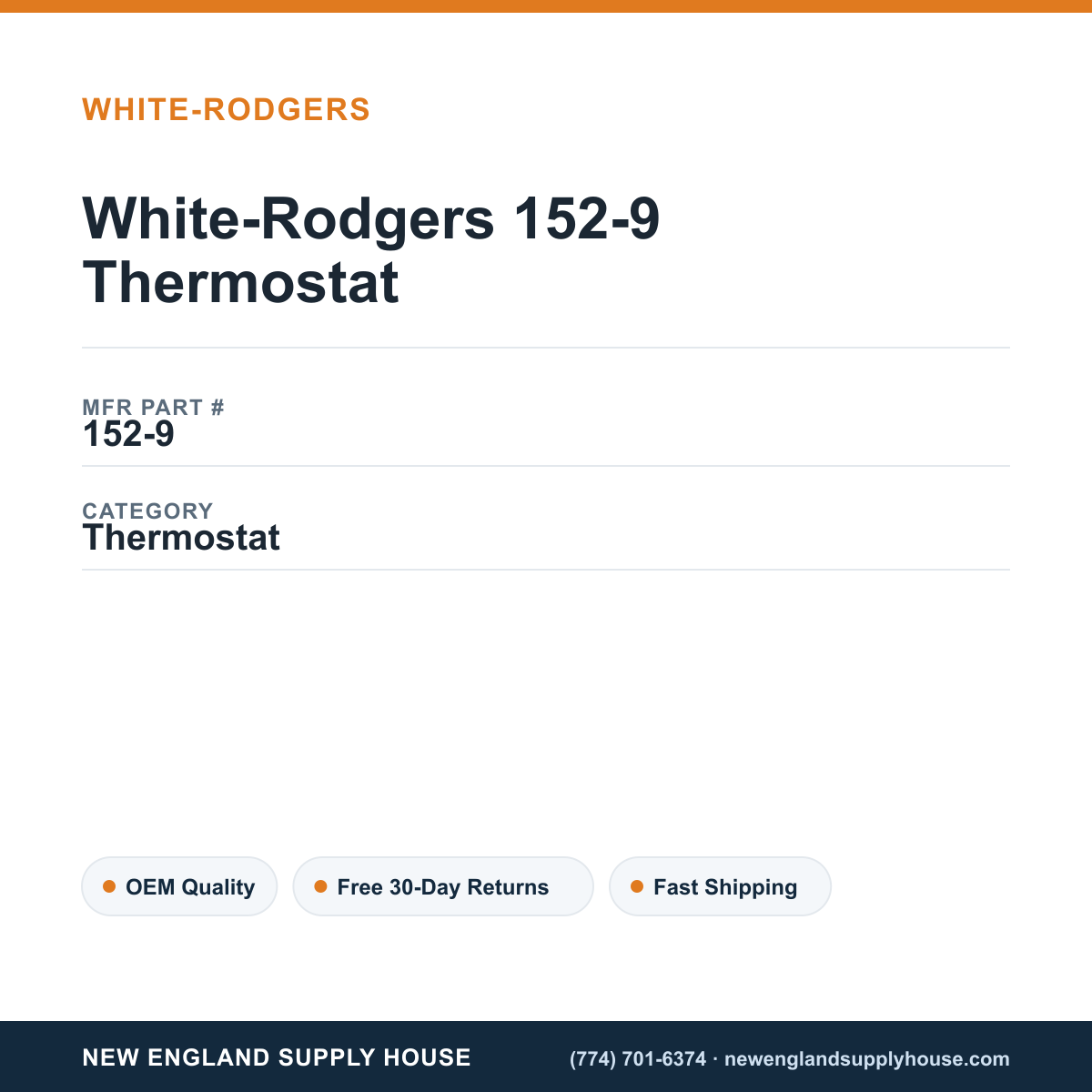 White-Rodgers 152-9 Thermostat — New England Supply House spec card [NESH-SPEC-CARD-V2]