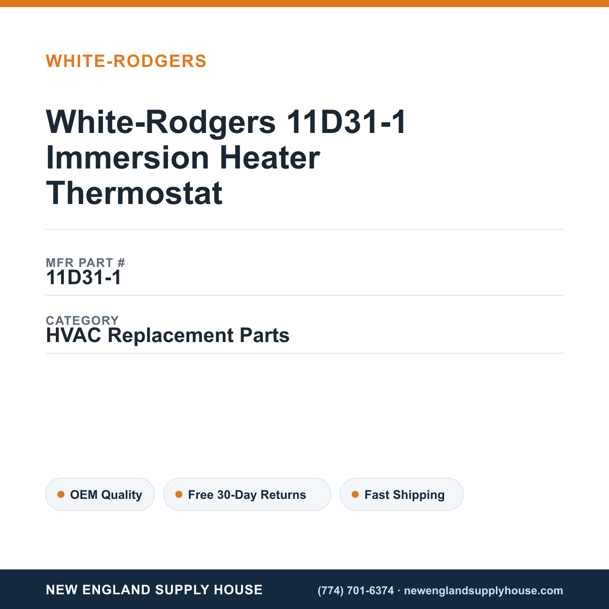 White-Rodgers 11D31-1 Immersion Heater Thermostat — New England Supply House spec card [NESH-SPEC-CARD-V2]