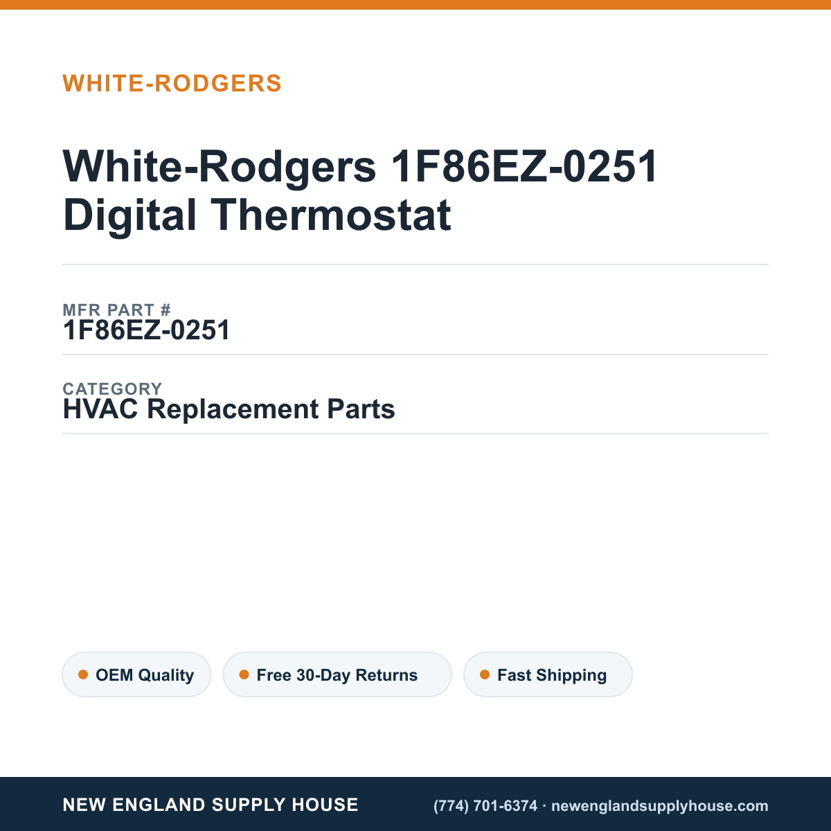 White-Rodgers 1F86EZ-0251 Digital Thermostat — New England Supply House spec card [NESH-SPEC-CARD-V2]