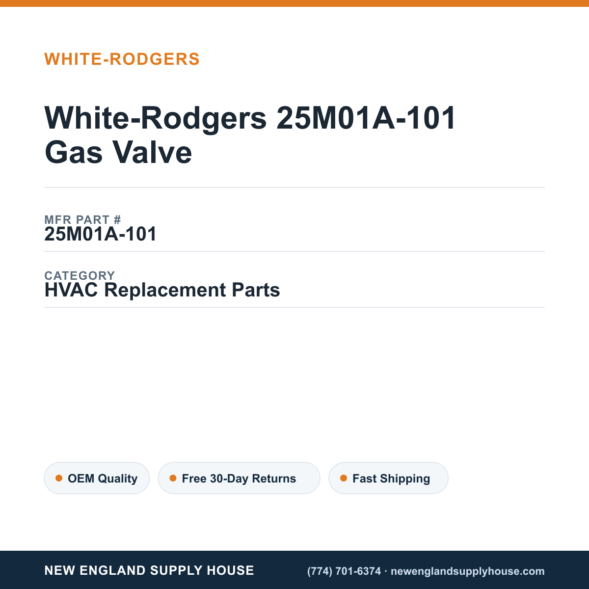 White-Rodgers 25M01A-101 Gas Valve — New England Supply House spec card [NESH-SPEC-CARD-V2]