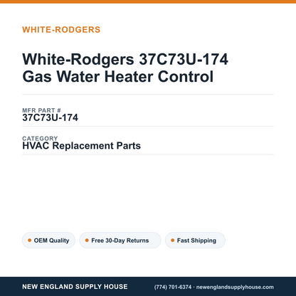 White-Rodgers 37C73U-174 Gas Water Heater Control — New England Supply House spec card [NESH-SPEC-CARD-V2]