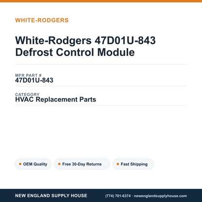 White-Rodgers 47D01U-843 Defrost Control Module — New England Supply House spec card [NESH-SPEC-CARD-V2]