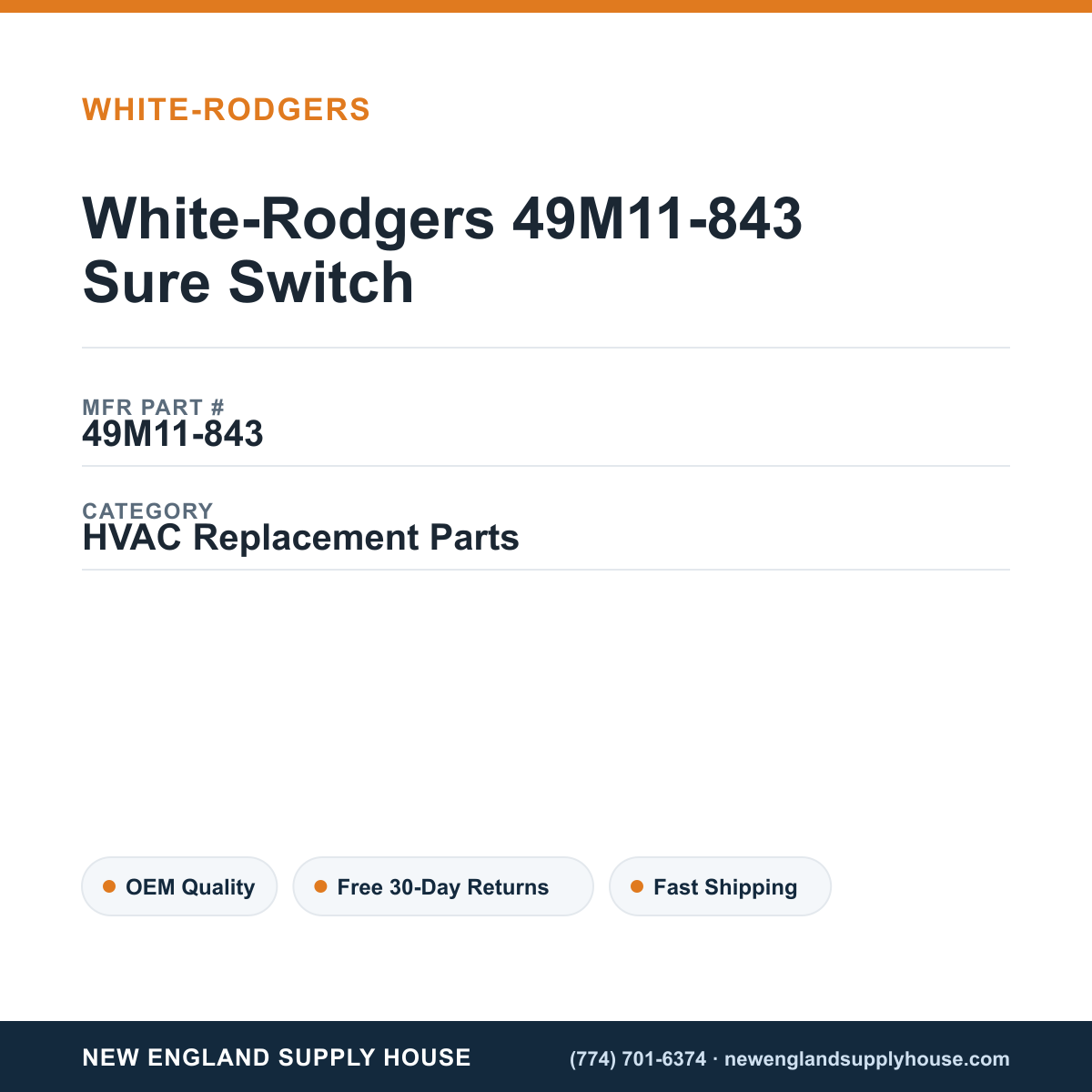 White-Rodgers 49M11-843 Sure Switch — New England Supply House spec card [NESH-SPEC-CARD-V2]