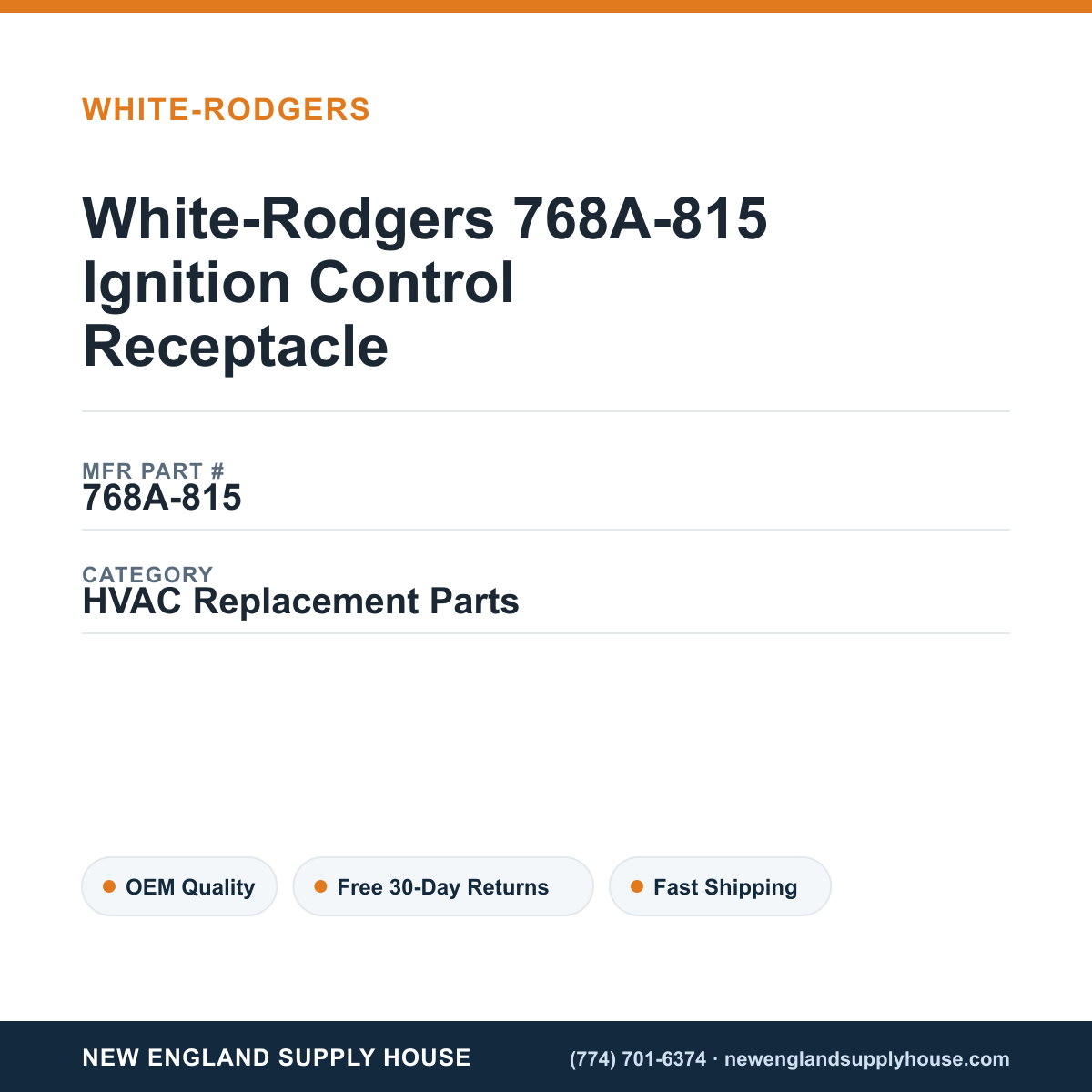 White-Rodgers 768A-815 Ignition Control Receptacle — New England Supply House spec card [NESH-SPEC-CARD-V2]